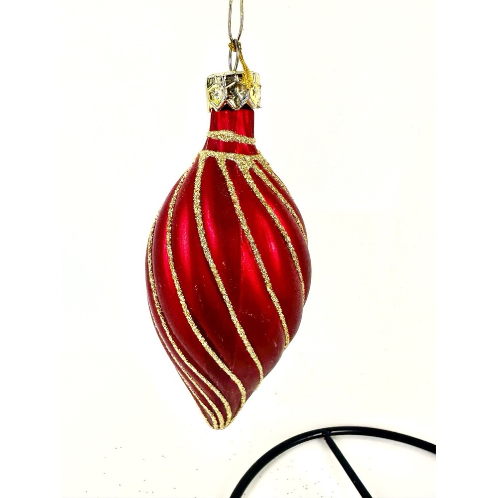 Glass Christmas Ornaments Balls & Teardrop Set of 3 Red And Gold Glass - Picture 3 of 5